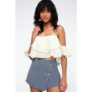 Lulus Melita Slate Blue Button-front Skort - Size XS